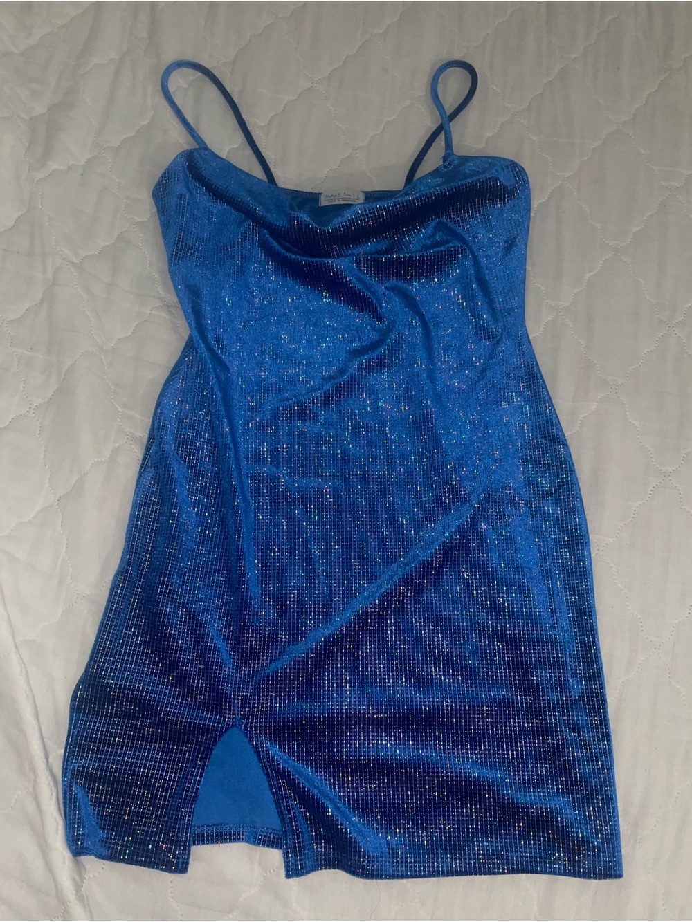 Royal Blue Sparkle Cowl Mini Dress